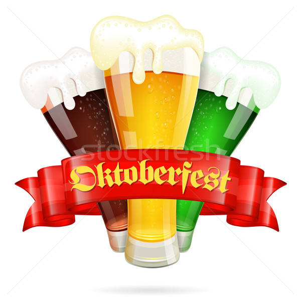 Stock fotó: Oktoberfest · poszter · szemüveg · sör · vörös · szalag · vektor