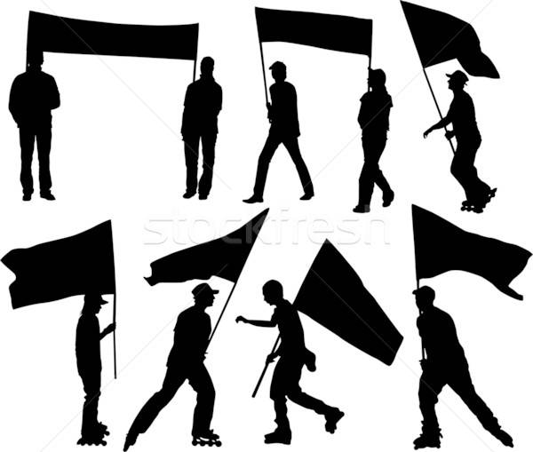 Vector silhouettes man and women with flag and transparency Stock photo © -TAlex-