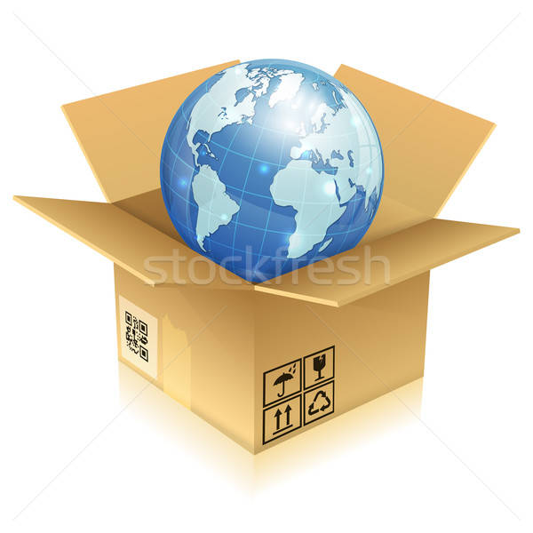 Globális üzlet Föld kartondoboz ikon izolált fehér Stock fotó © -TAlex-
