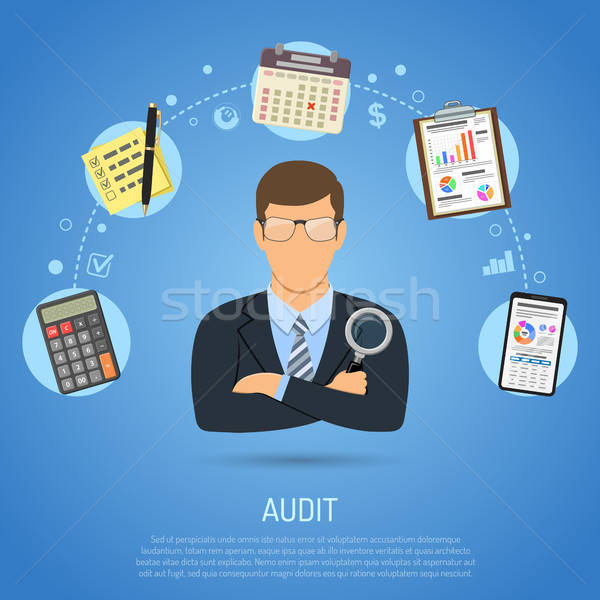 Impozit proces contabilitate auditor lupa mână Imagine de stoc © -TAlex-