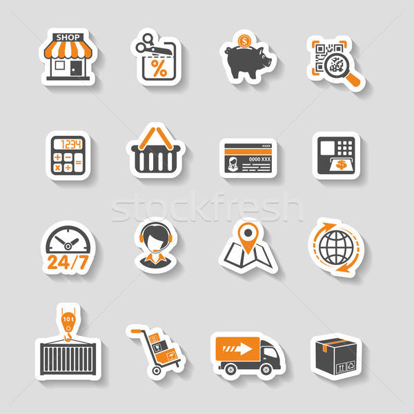 Internet Shopping and Delivery Sticker Icon Set Stock photo © -TAlex-