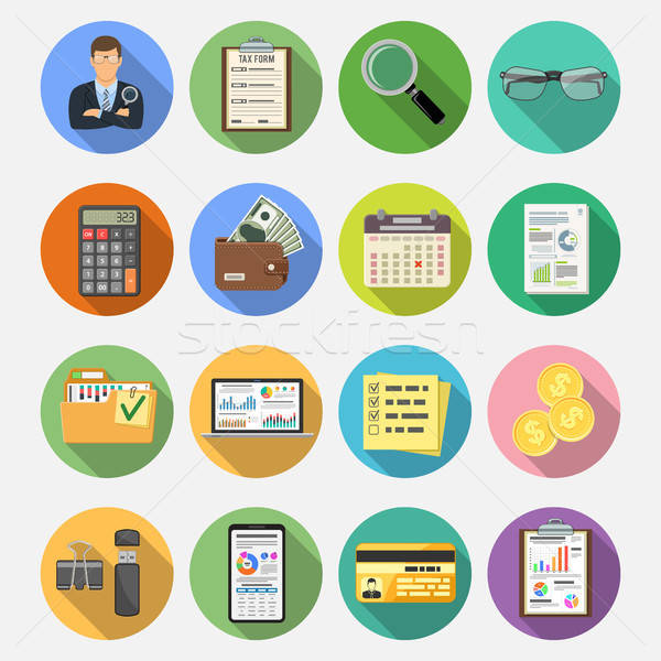 Auditing, Tax, Accounting Flat Icons Set Stock photo © -TAlex-