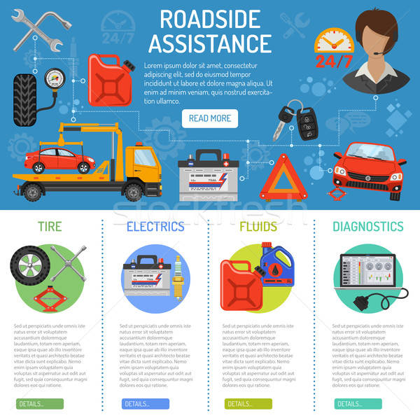 Stok fotoğraf: Araba · hizmet · yol · kenarı · infographics · simgeler