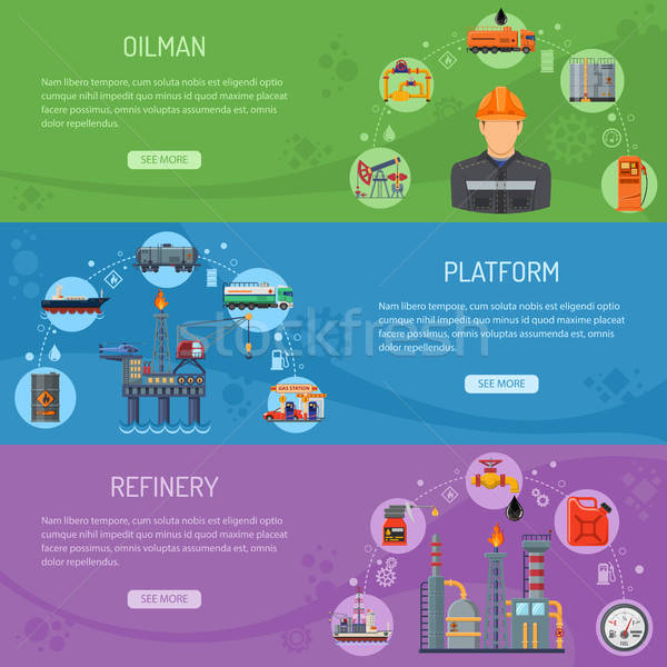 Industria de petrol bannere orizontala icoane rafinarie transport Imagine de stoc © -TAlex-