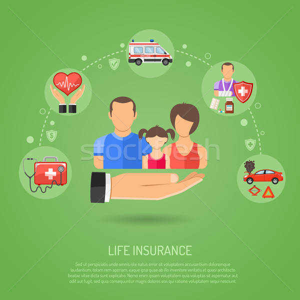 Seguro de vida sitio web publicidad mano familia ambulancia Foto stock © -TAlex-