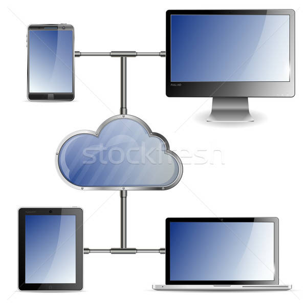 Felhő alapú technológia felhő táblagép okostelefon laptop monitor Stock fotó © -TAlex-