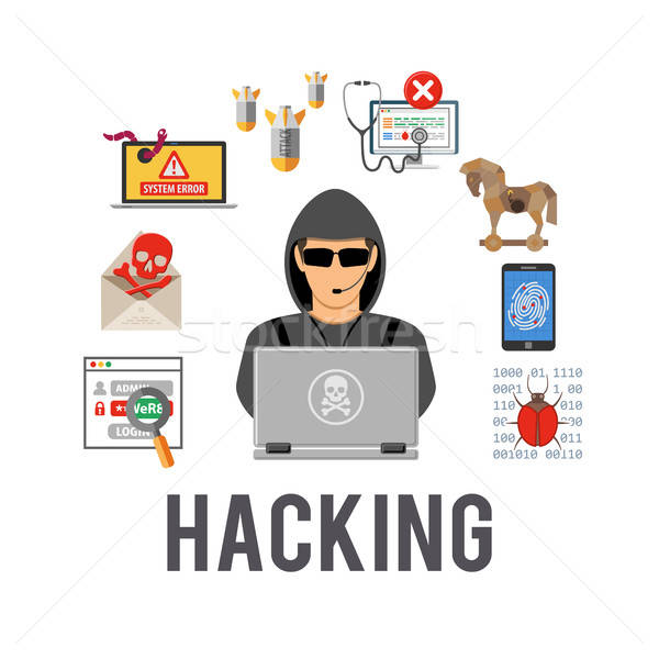 Criminaliteit hacking iconen hacker spam virus Stockfoto © -TAlex-