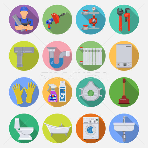 Plumbing Service Flat Icons Set Stock photo © -TAlex-