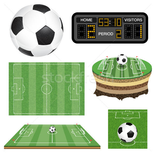 Zdjęcia stock: Piłka · nożna · boisko · do · piłki · nożnej · piłka · wynik · zestaw · banderą
