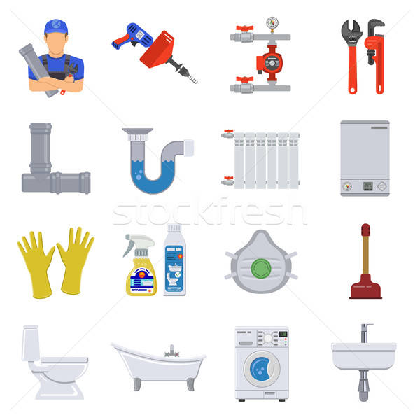 Plumbing Service Flat Icons Set Stock photo © -TAlex-