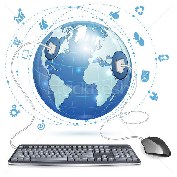 Internet muis toetsenbord aarde internet pictogrammen geïsoleerd Stockfoto © -TAlex-