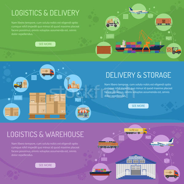 Stockfoto: Logistiek · levering · opslag · banners · horizontaal · iconen