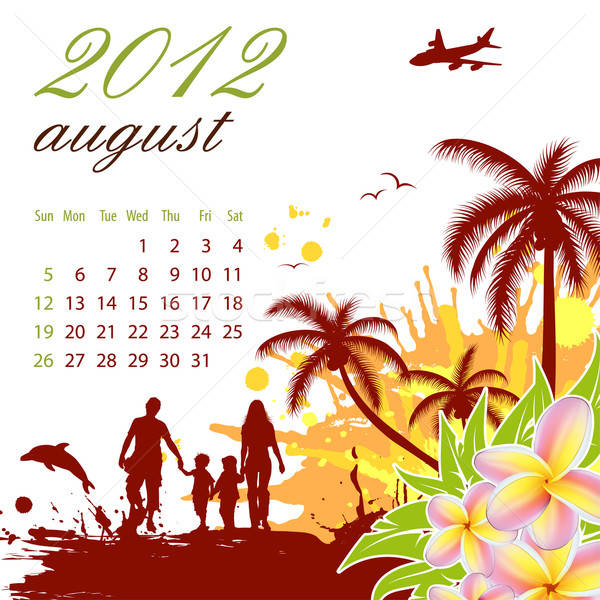 Kalendarza 2012 sierpień palma rodziny sylwetki Zdjęcia stock © -TAlex-