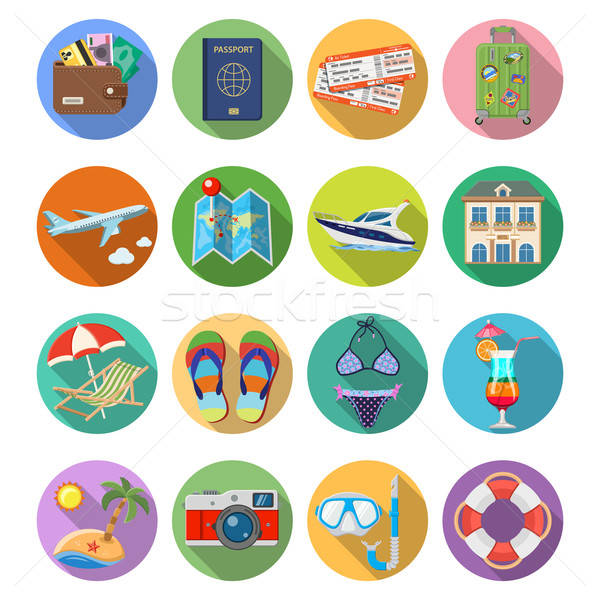 Vacation and Tourism Flat Icons Set Stock photo © -TAlex-