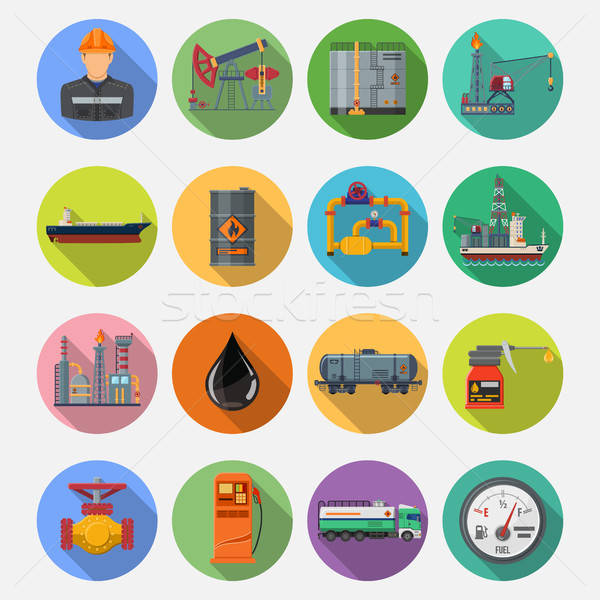 Oil industry Flat Icons Set Stock photo © -TAlex-
