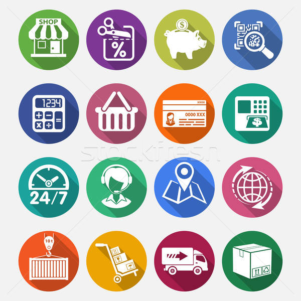 Internet Shopping and Delivery Flat Icon Set Stock photo © -TAlex-