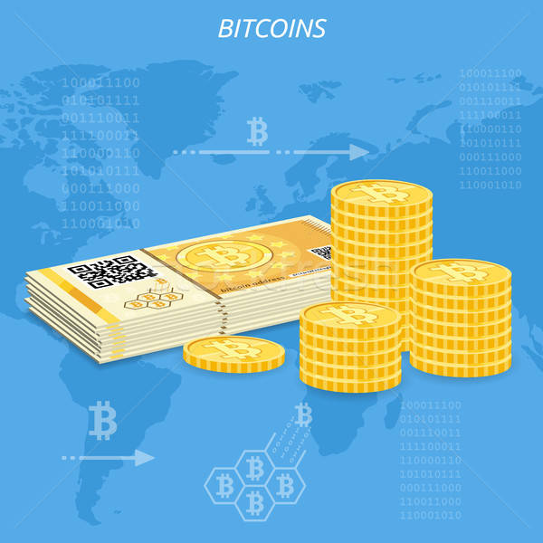 Crypto currency bitcoin banknotes and coins Stock photo © -TAlex-