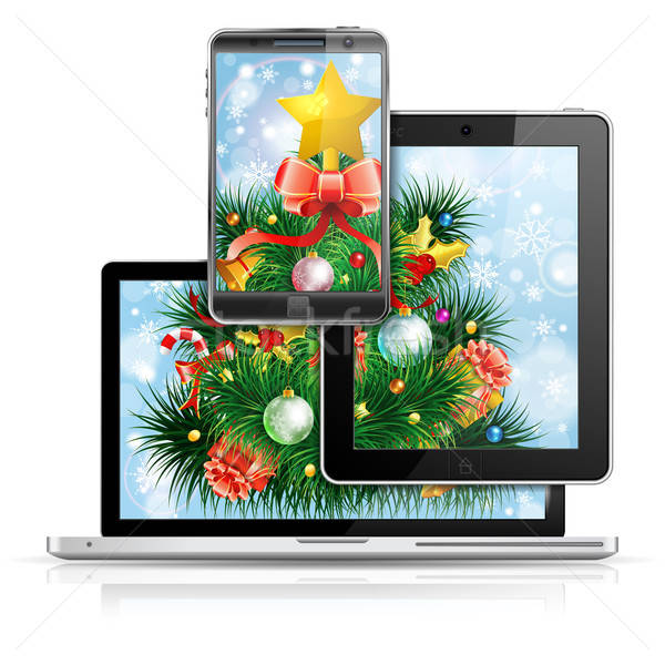 Weihnachten Weihnachtsbaum Laptop Bildschirm Smartphone Stock foto © -TAlex-