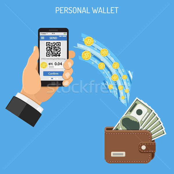 Valuta bitcoin tehnologie mână telefon mobil comercial Imagine de stoc © -TAlex-