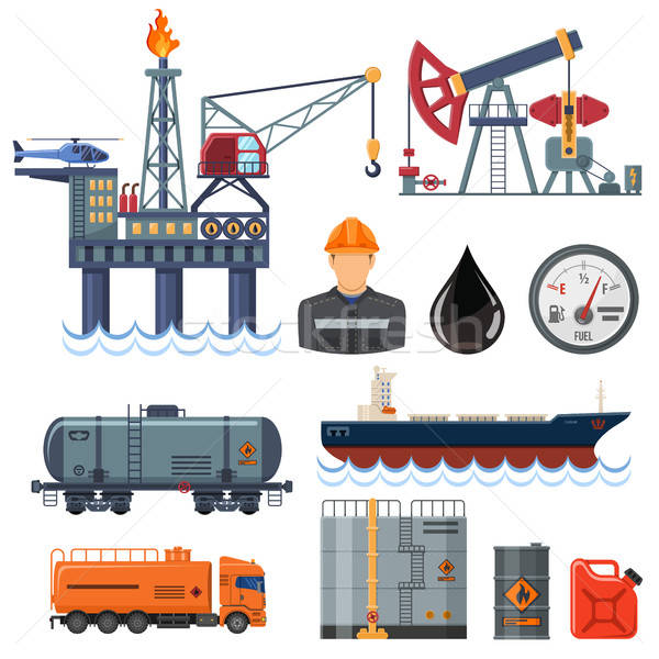 Oil industry Flat Icons Set Stock photo © -TAlex-