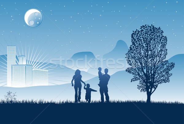 Gece kentsel sahne siluetleri aile gökdelenler ağaç Stok fotoğraf © -TAlex-