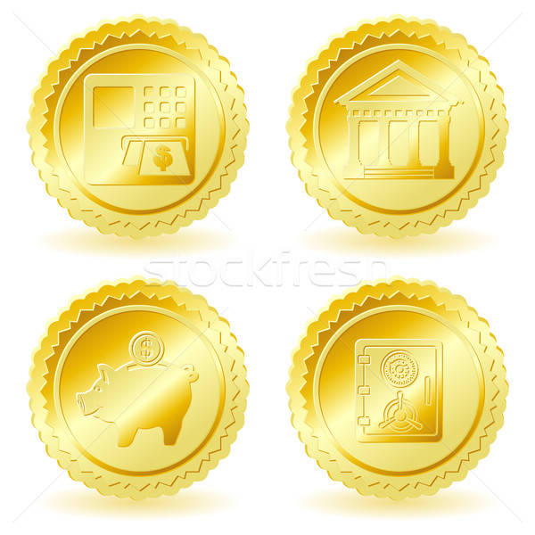 Stockfoto: Business · sticker · goud · iconen · geïsoleerd · witte