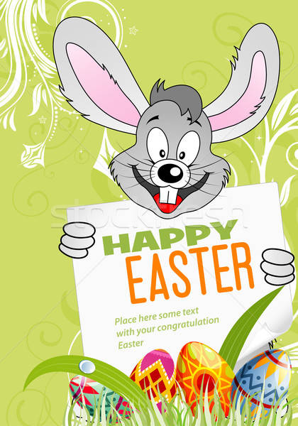 Easter Poster with Eggs, Rabbit and Sheet of Paper Stock photo © -TAlex-