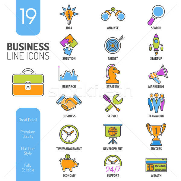Business Strategy Thin Lines Color Web Icon Set Stock photo © -TAlex-