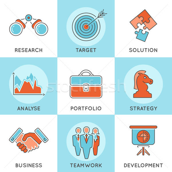 Business Strategy Thin Lines Color Web Icon Set Stock photo © -TAlex-