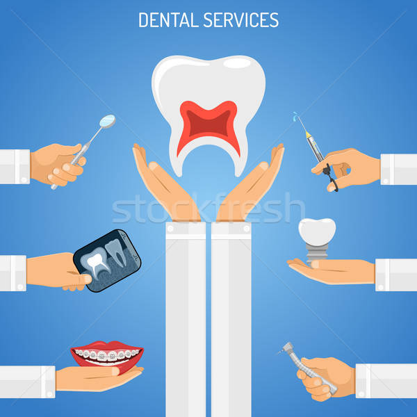 Dental servizi icone mani medico dentista Foto d'archivio © -TAlex-