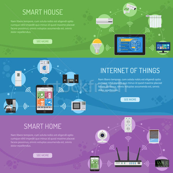 Smart huis internet spullen horizontaal banners Stockfoto © -TAlex-