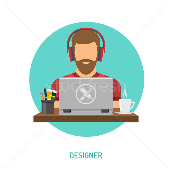 Ontwerper freelancer werken laptop bebaarde man Stockfoto © -TAlex-