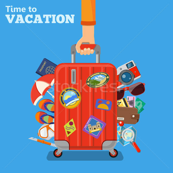 Vakáció turizmus ikonok kéz poggyász bőrönd Stock fotó © -TAlex-