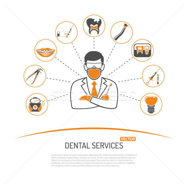 Foto stock: Dentales · servicios · infografía · dos · color · iconos