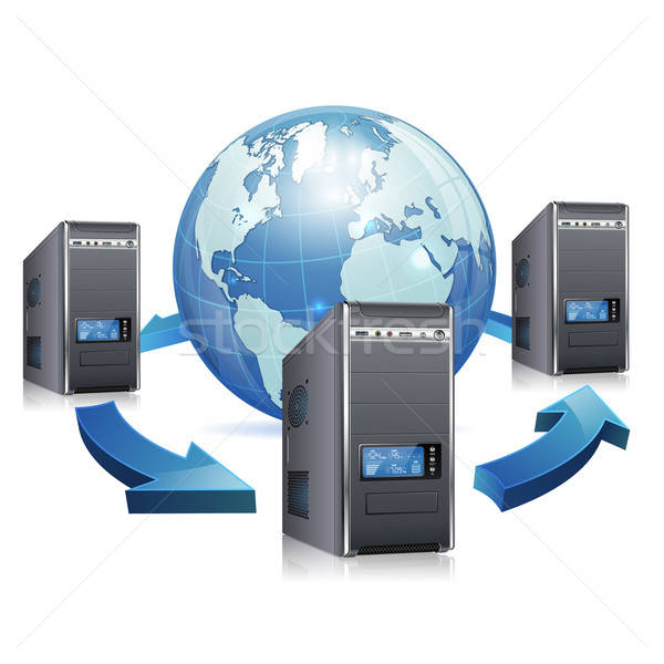 Netwerk servers lcd display aarde geïsoleerd Stockfoto © -TAlex-