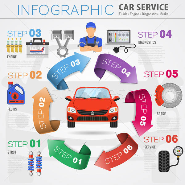 Autó szolgáltatás infografika ikonok szerelő diagnosztika Stock fotó © -TAlex-