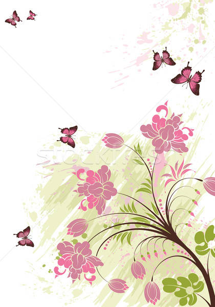 Stock fotó: Virágmintás · pillangó · alkotóelem · terv · nyár · zöld