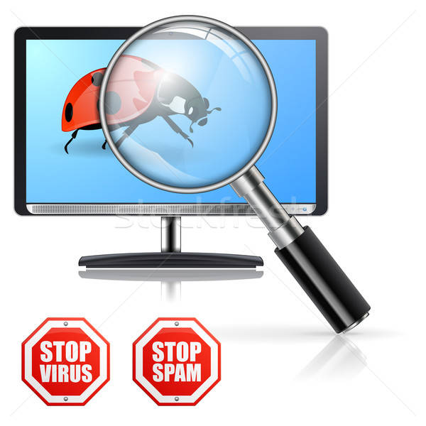 Proteção spam lupa monitor bicho sinais Foto stock © -TAlex-