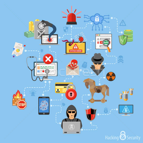 Internet biztonság infografika ikon gyűjtemény ahogy hacker Stock fotó © -TAlex-