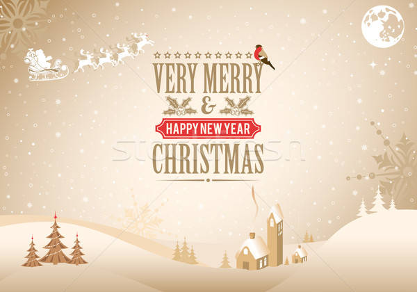 Christmas retro etykiety drzewo Święty mikołaj domu Zdjęcia stock © -TAlex-