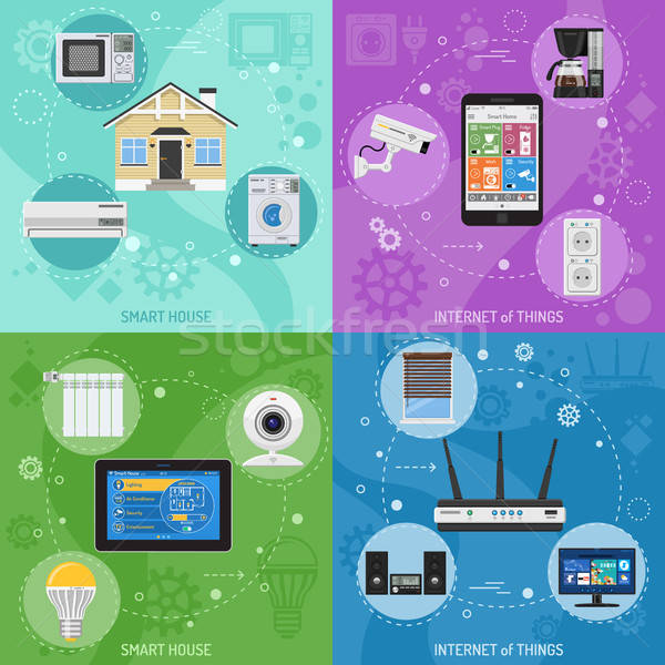 Smart huis internet spullen vierkante banners Stockfoto © -TAlex-