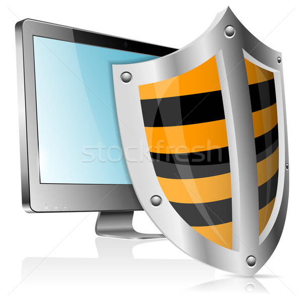 Zdjęcia stock: Bezpieczne · komputera · działalności · tarcza · monitor · komputerowy · telewizji