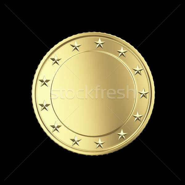 Stockfoto: Euro · medaille · gouden · sterren · zwarte · achtergrond