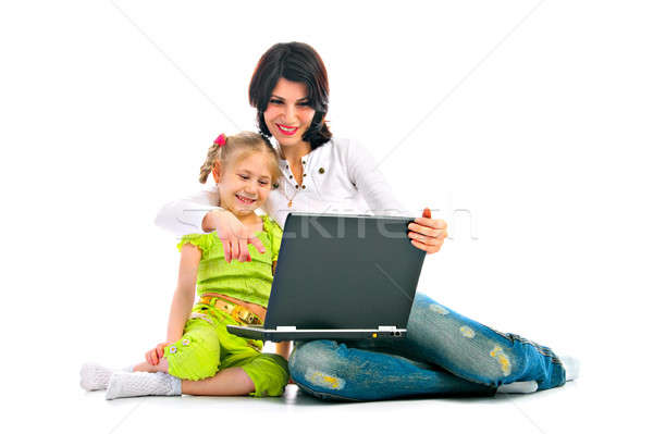 Stok fotoğraf: Kız · dizüstü · bilgisayar · beyaz · kadın · kız · el