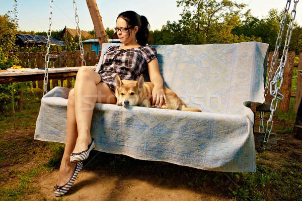 Nő kutya nők természet nyár zöld Stock fotó © 26kot