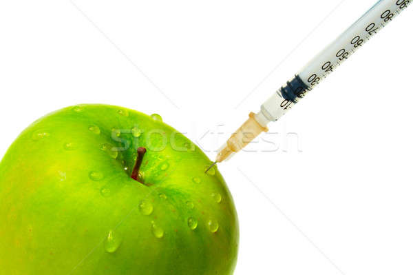 Foto stock: Verde · manzana · jeringa · aislado · blanco · frutas