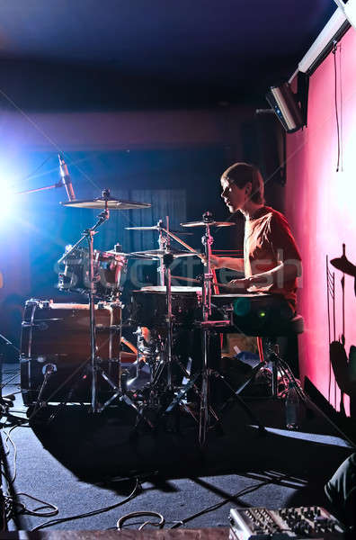 Schlagzeuger spielen Szene Club Gitarre Licht Stock foto © 26kot