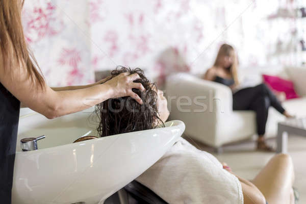 Young woman washing hair in salon Stock photo © 2Design