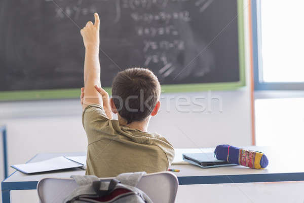 Stockfoto: Student · handen · omhoog · klas · les · dagelijks · dag