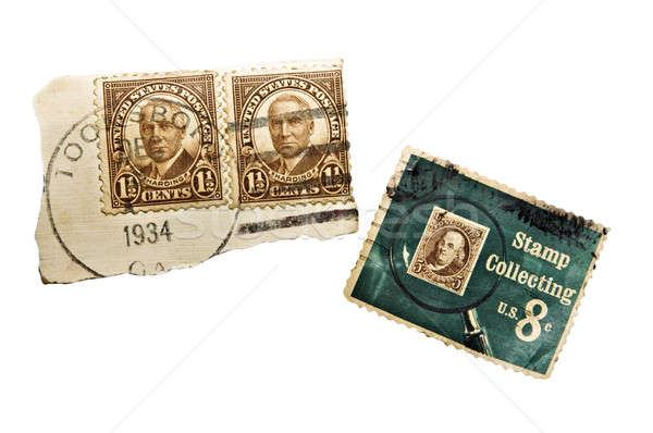 Stempel verzamelen hobby drie postzegels collectie Stockfoto © 2tun